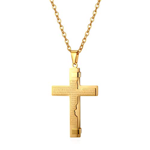 Stylish Gold Plated Stainless Steel Jesus Cross Pendant Necklace For Men & Women - 16-30 Inch Curb Chain Included