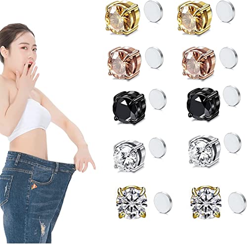 Snapklik.com : 12 Pairs Silver Small Big Cubic Zirconia Magnetic Earrings  Clip On Non Piercing Earrings Set Unisex 4MM-7MM