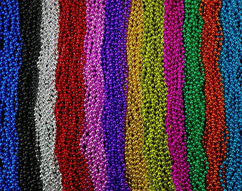 24pcs Mardi Gras Beads Necklaces, 33 Inch 7 mm Bead Necklaces Bulk Costume  Necklace for Events and Party Favor Novelty Metallic Colors Party Beads  Necklaces in Red, Blue, Sliver
