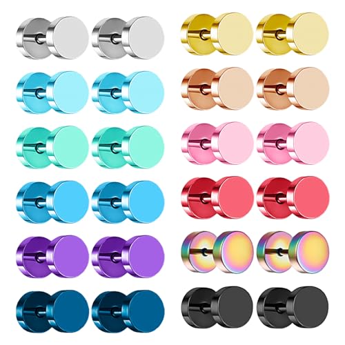 8 Pairs Dot Stud Earrings For Men Women Surgical Steel Screw Flat Back Earrings Multicolor Faux Gauges Ear Plug Tunnel Disc Mens Stud Earrings Piercing Set 4mm/6mm/8mm